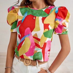 Multicolor Horn Sleeve Blouse. Brand New!